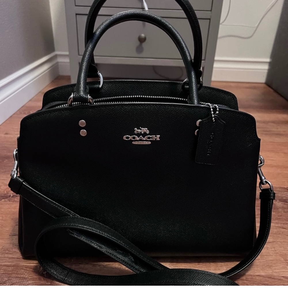Coach black leather satchel handbag